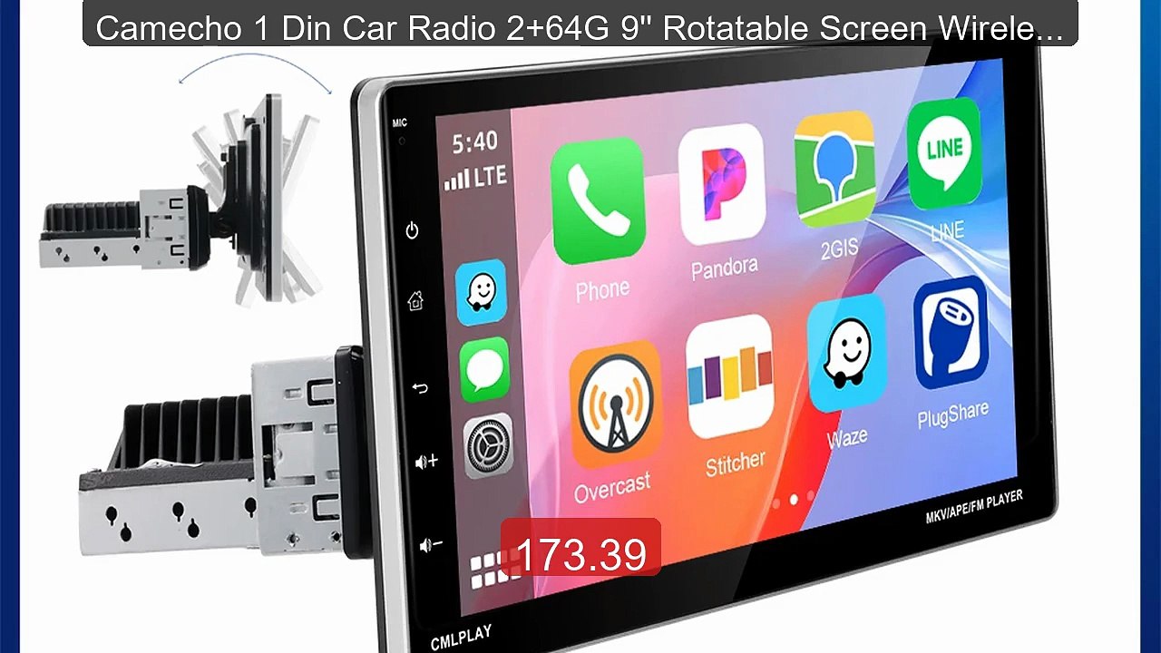 Camecho 1 Din Car Radio 2+64G 9'' Rotatable Screen Wireless Carpla... -- Best Deal 2026 | Shop Now!