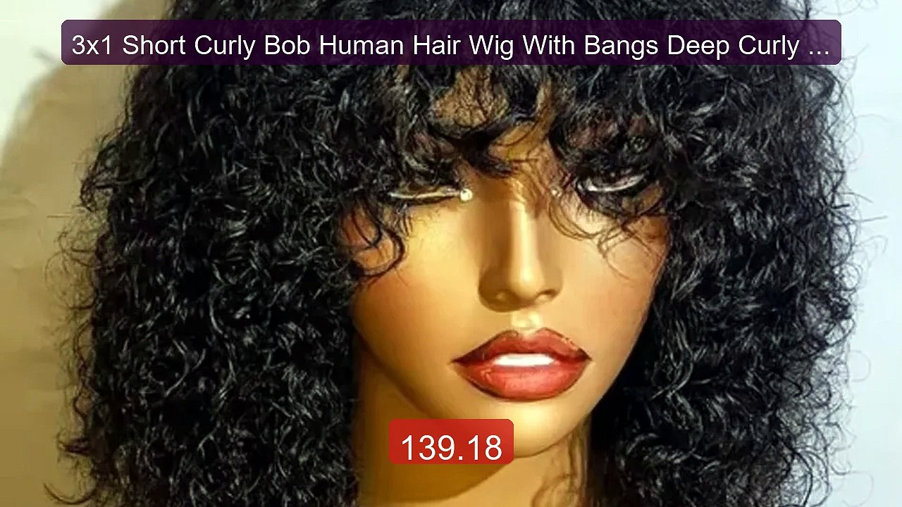 3x1 Short Curly Bob Human Hair Wig With Bangs Deep Curly No La... -- Hot Deal 2026 | Limited Offer!
