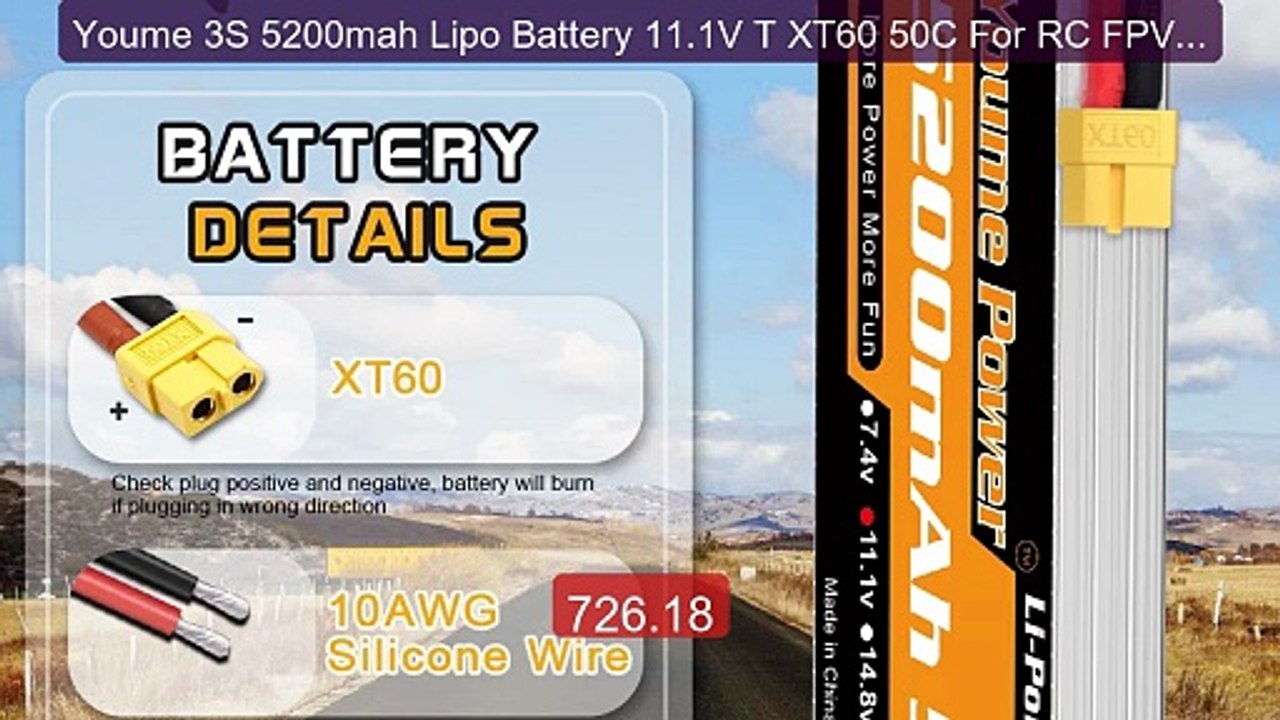 Youme 3S 5200mah Lipo Battery 11.1V T XT60 50C For RC FPV Airplanes... -- Top Rated 2026 | Buy Now!
