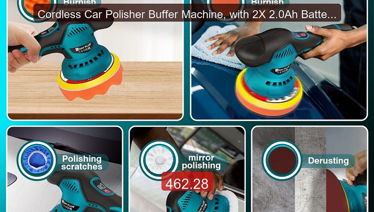 Cordless Car Polisher Buffer Machine, with 2X 2.0Ah Batteries ... -- Best Buy 2026 | Great Quality!
