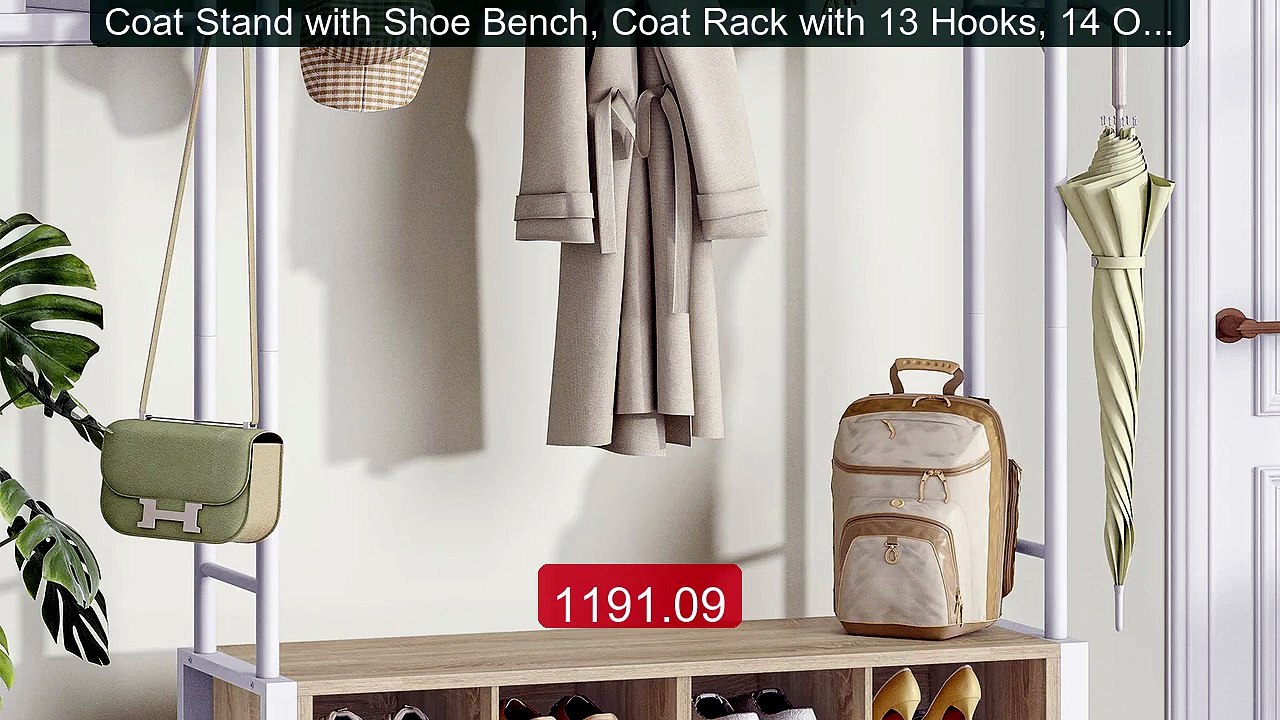Coat Stand with Shoe Bench, Coat Rack with 13 Hooks, 14 Open C... -- Hot Deal 2026 | Limited Offer!