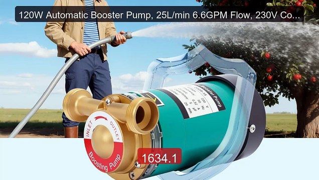 120W Automatic Booster Pump, 25L/min 6.6GPM Flow, 230V Copper ... Hot Deal 2026 | Limited Offer!