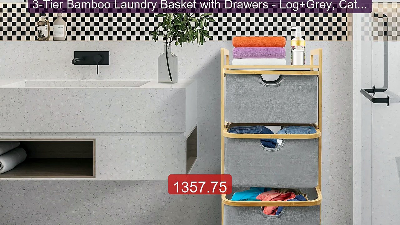 3-Tier Bamboo Laundry Basket with Drawers - Log+Grey, Catio... -- Top Pick 2026 | Unbeatable Price!