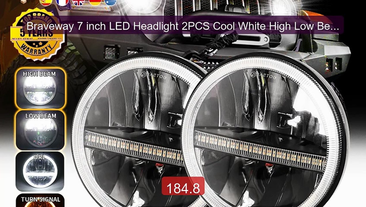 Braveway 7 inch LED Headlight 2PCS Cool White High Low Beam P... -- Amazing Value 2026 | Must Have!