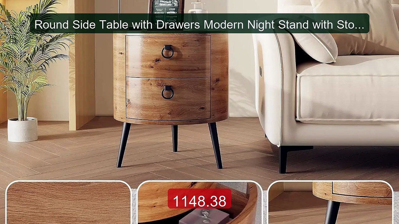 Round Side Table with Drawers Modern Night Stand with Storage ... -- Hot Deal 2026 | Limited Offer!