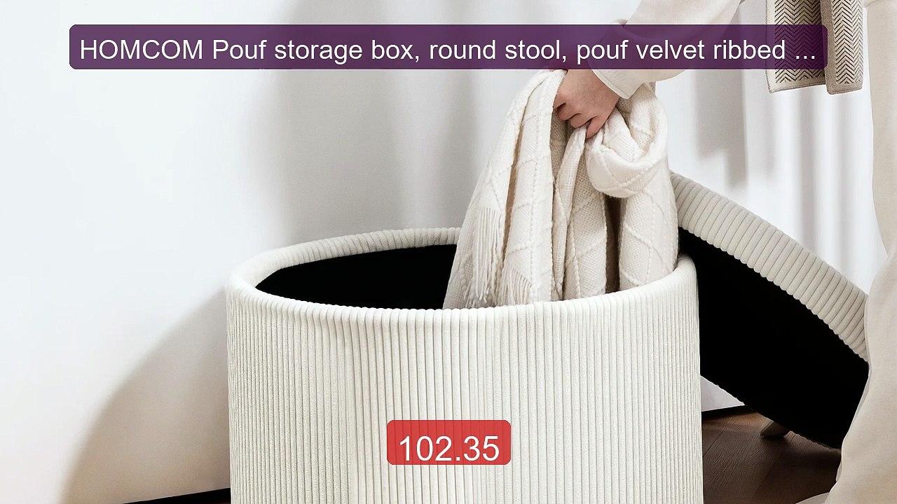 HOMCOM Pouf storage box, round stool, pouf velvet ribbed foot rest,... -- Top Rated 2026 | Buy Now!