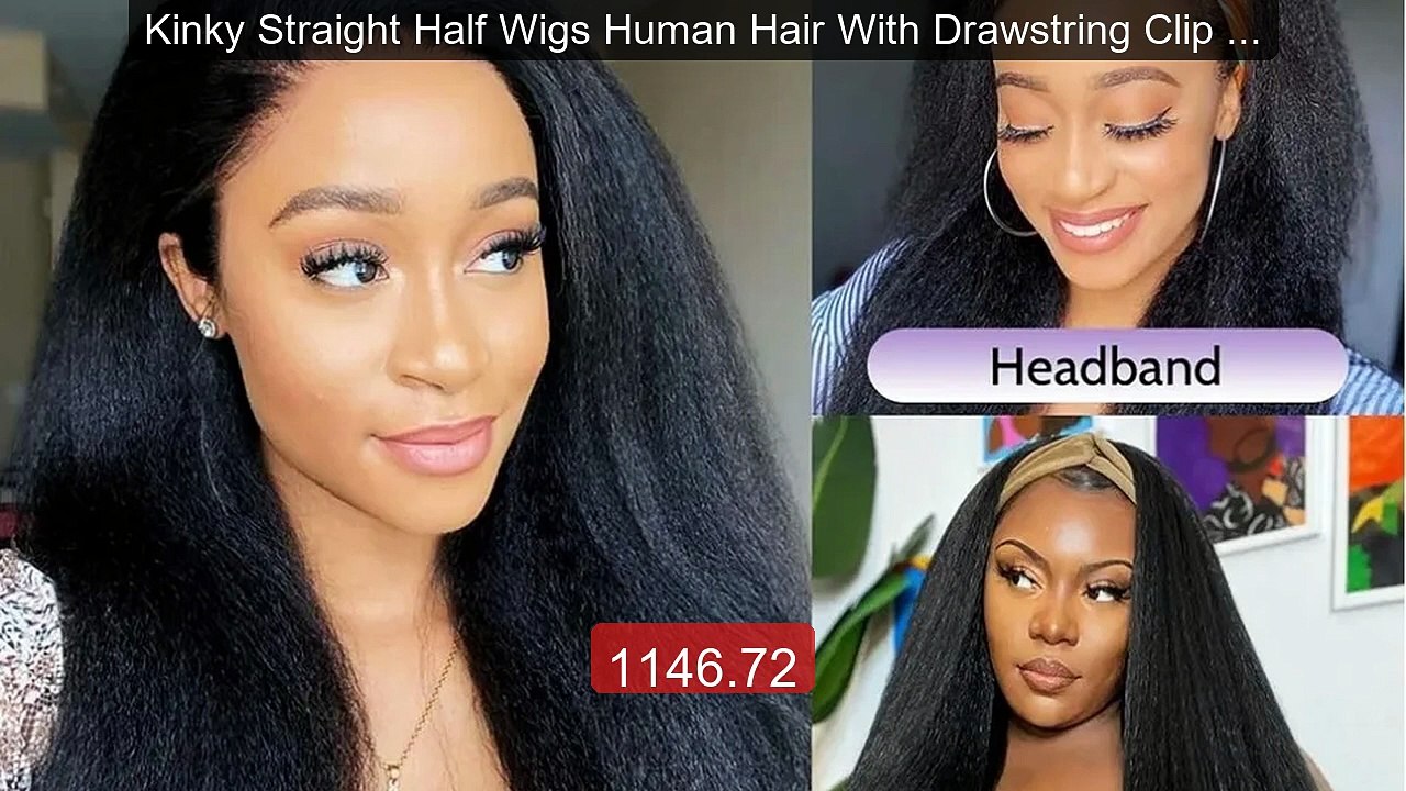 Kinky Straight Half Wigs Human Hair With Drawstring Clip 250 Densit... -- Top Rated 2026 | Buy Now!