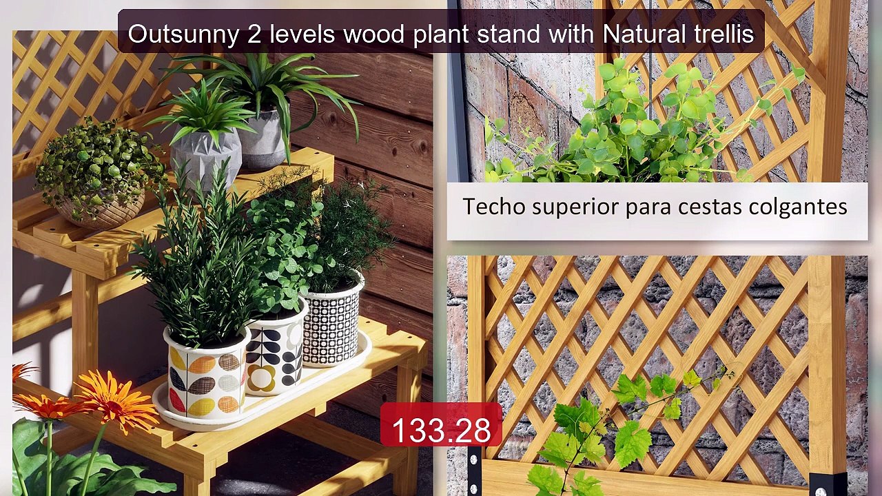 Outsunny 2 levels wood plant stand with Natural trellis -- Amazing Value 2026 | Must Have!