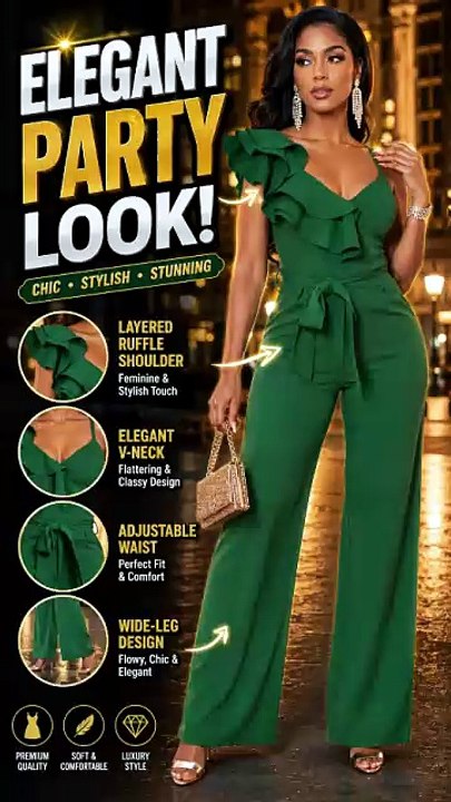 Women's Elegant V-Neck Wide Leg Jumpsuit | Chic One-Piece Outfit | Trend Pickz