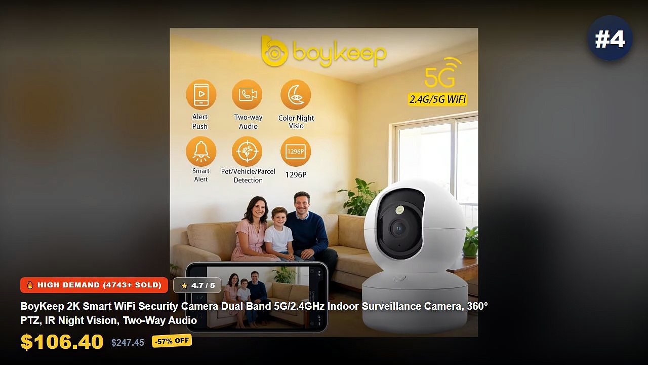 Wireless Webcam: Top 5 Best Sellers - BoyKeep 2K Smart WiFi Security Camera Dual Band 5G/2.4GHz Indoor Surveillance Came...