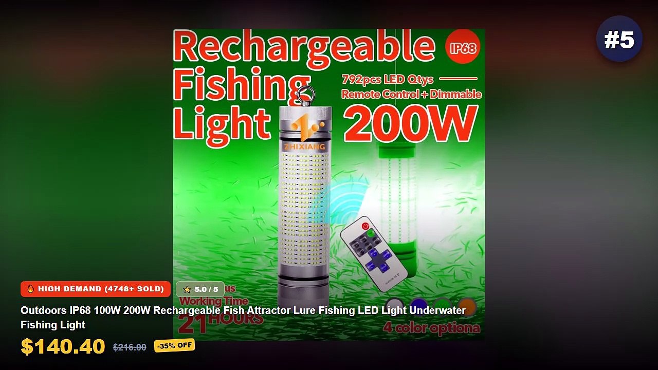 Top 5 Best Rechargeable Fishing Lure (Must Have!) - Outdoors IP68 100W 200W Rechargeable Fish Attractor Lure Fishing LED...