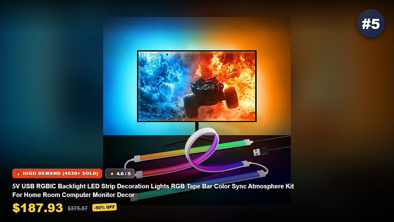Monitor Light Bar Kit: Top 5 Best Sellers - 5V USB RGBIC Backlight LED Strip Decoration Lights RGB Tape Bar Color Sync A...