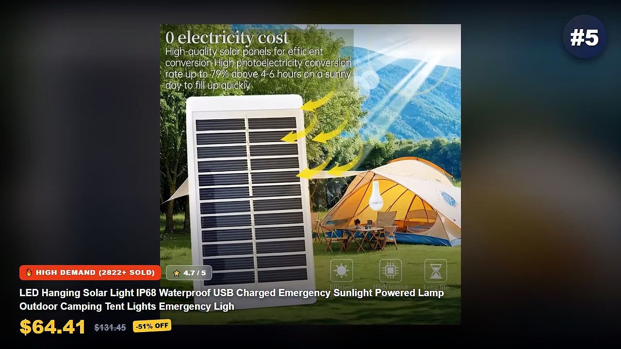 Best Solar Powered Camping Tent on AliExpress | Review - LED Hanging Solar Light IP68 Waterproof USB Charged Emergency S...