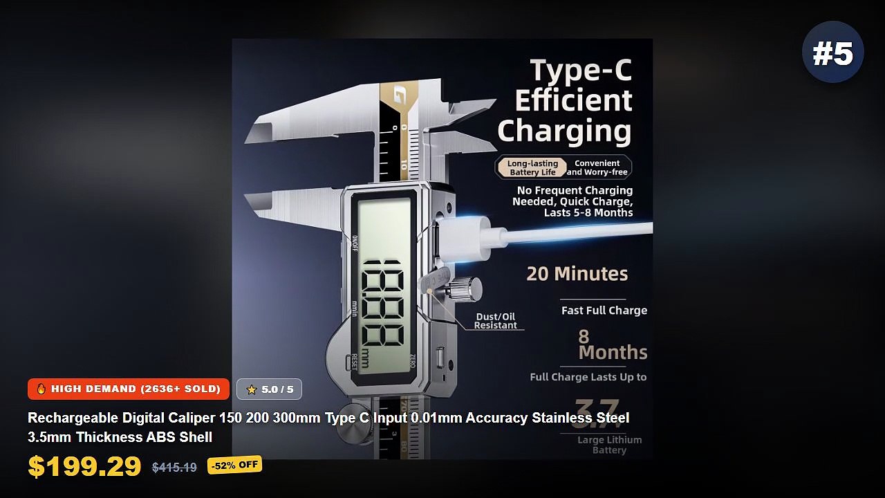 Best Rechargeable Caliper on AliExpress | Review - Rechargeable Digital Caliper 150 200 300mm Type C Input 0.01mm Accura...