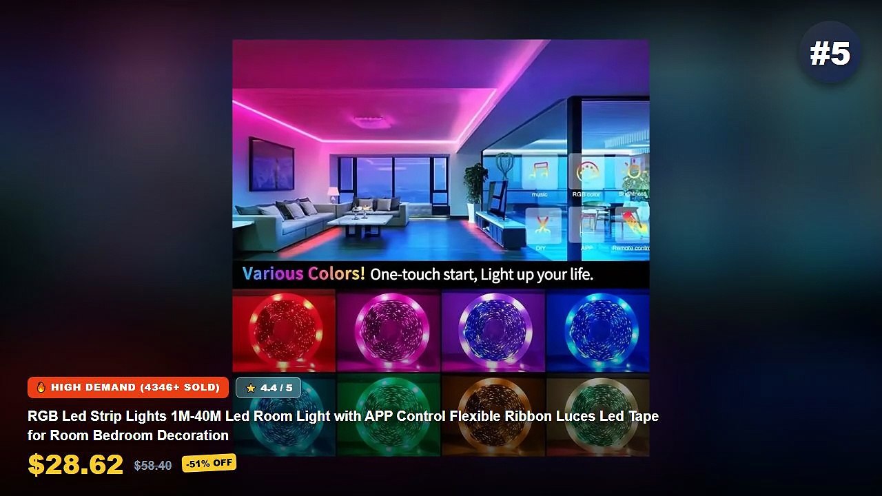 Led Strip Lights: Top 5 Best Sellers - RGB Led Strip Lights 1M 40M Led Room Light with APP Control Flexible Ribbon Luces...