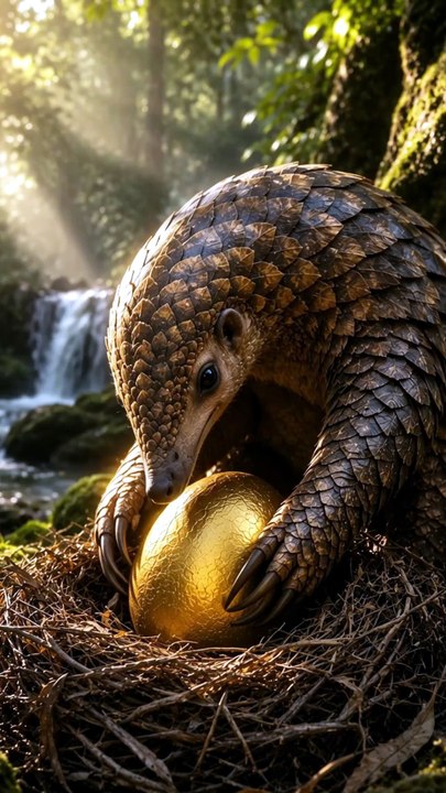 ✨🦔 Deep in the forest, a rare pangolin surprised everyone with a mysterious golden egg. Is it a miracle, an ancient legend, or the beginning of an incredible adventure_ 🌿🥚💛  💬 What do you think is inside the go