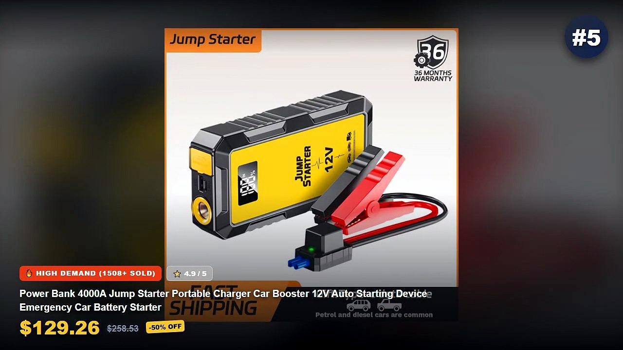 Automatic Jump Starter: Top 5 Best Sellers - Power Bank 4000A Jump Starter Portable Charger Car Booster 12V Auto Startin...