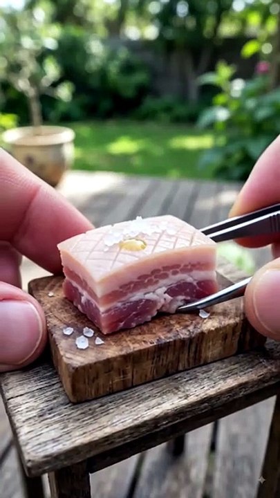Miniature Crispy Pork Belly Bites 🥓 | Tiny Kitchen Crunch That Sounds Amazing