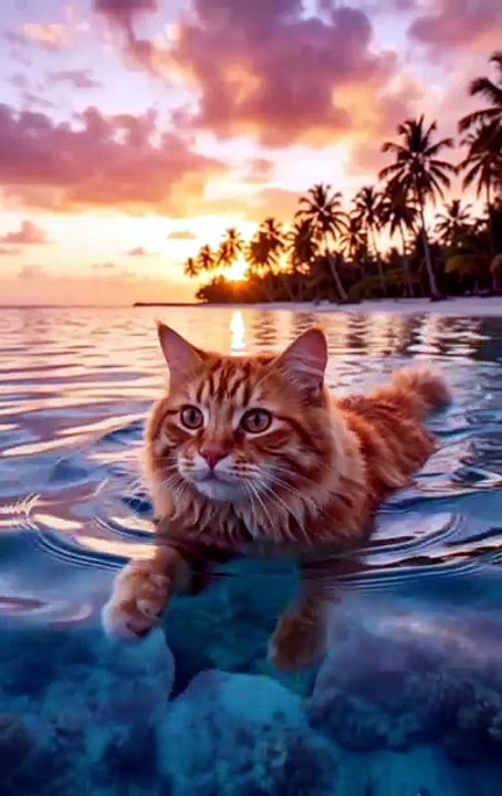 CAT SWIMMING IN OCEAN VS REALITY #CUTECAT #CATS #SHORTS #PETS