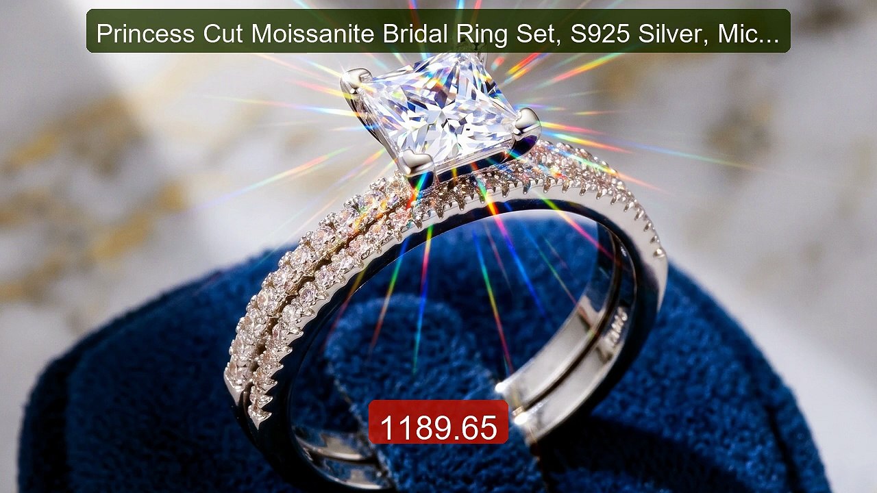 Princess Cut Moissanite Bridal Ring Set, S925 Silver, Micro Pa... -- Best Buy 2026 | Great Quality!
