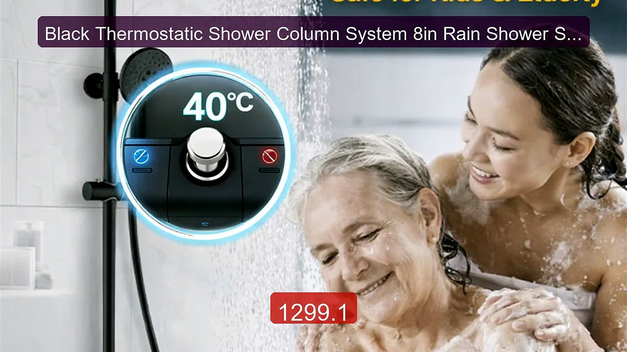 Black Thermostatic Shower Column System 8in Rain Shower Set Height ... -- Top Rated 2026 | Buy Now!