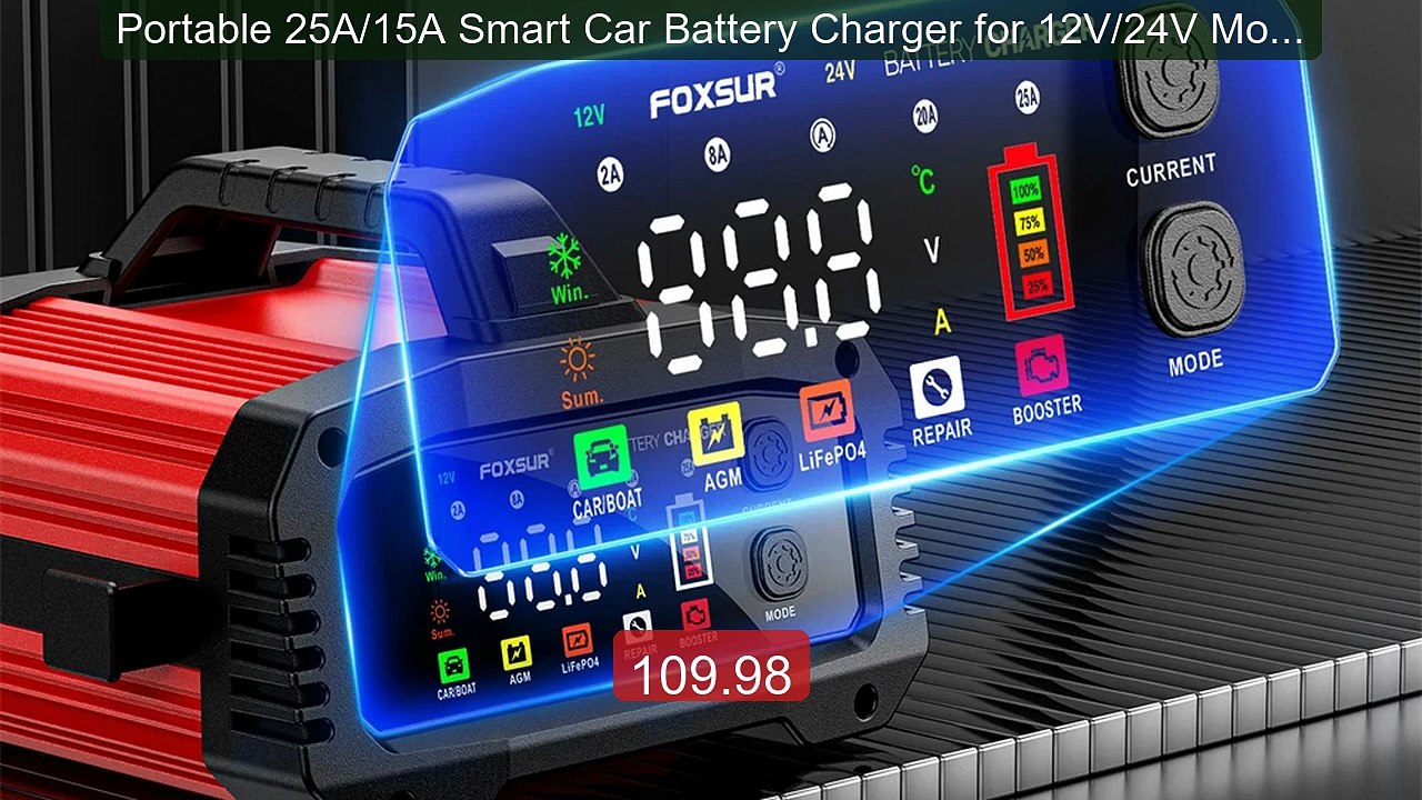 Portable 25A/15A Smart Car Battery Charger for 12V/24V Moto... -- Top Pick 2026 | Unbeatable Price!