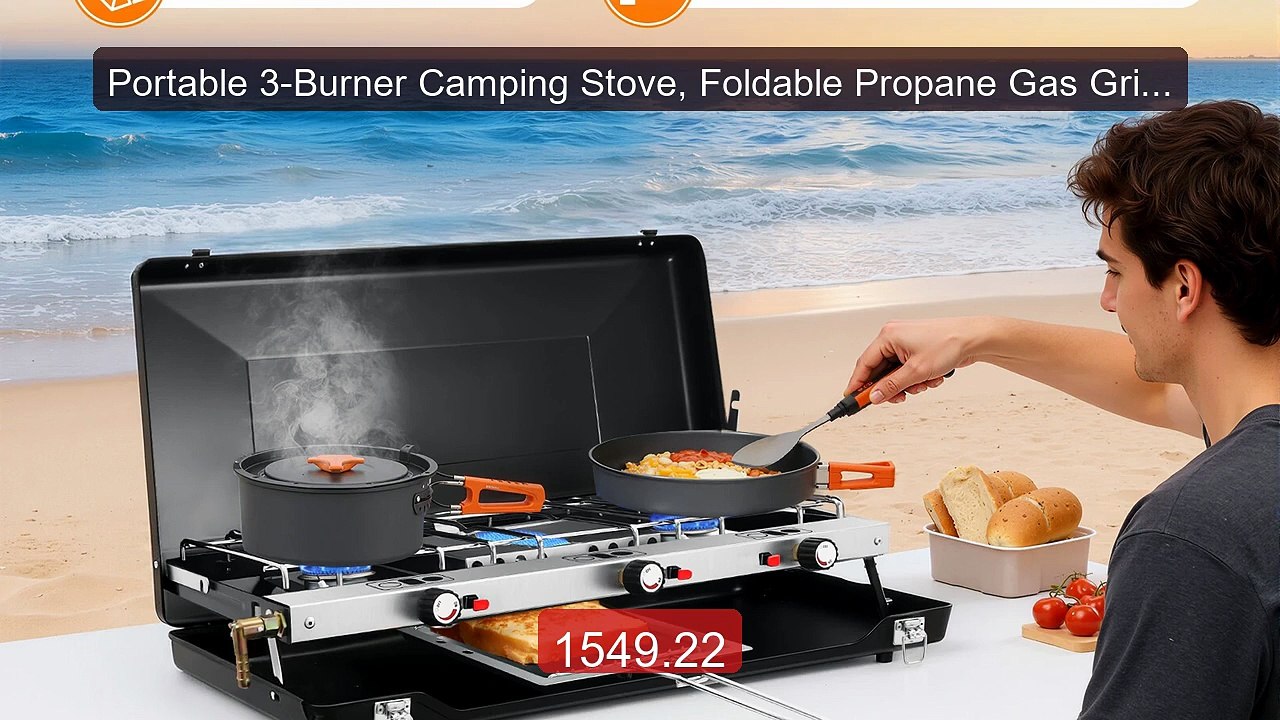Portable 3-Burner Camping Stove, Foldable Propane Gas Grill f... -- Amazing Value 2026 | Must Have!