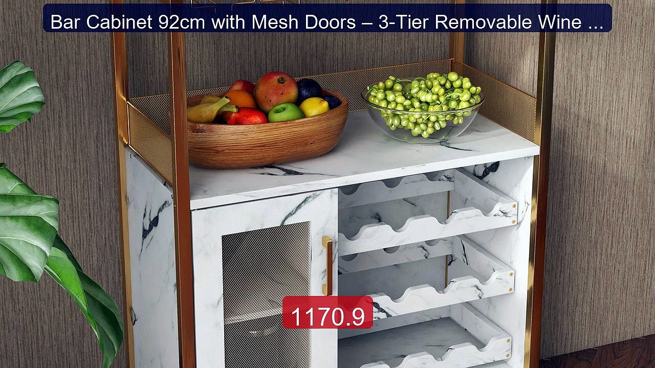 Bar Cabinet 92cm with Mesh Doors – 3-Tier Removable Wine Rack, Gol... -- Best Deal 2026 | Shop Now!