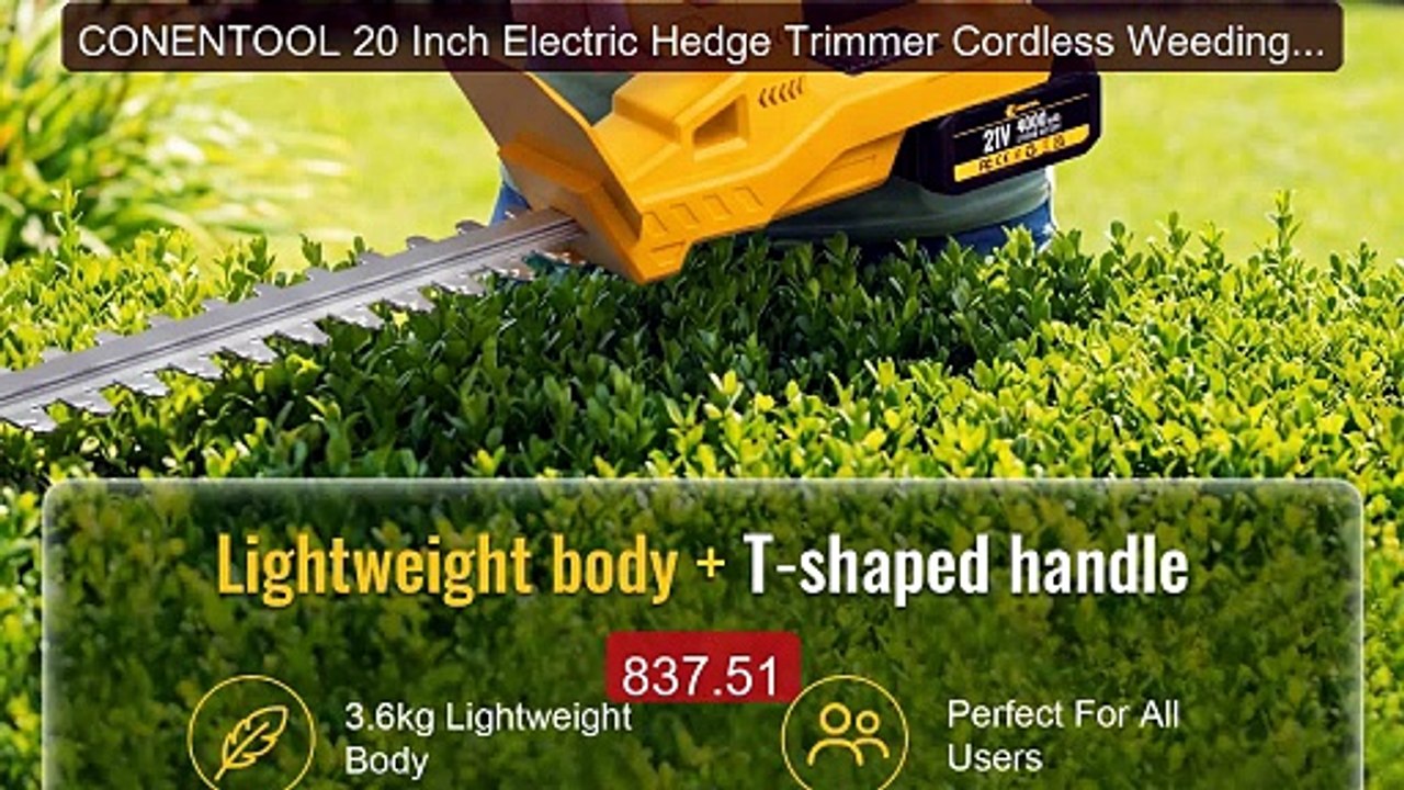 CONENTOOL 20 Inch Electric Hedge Trimmer Cordless Weeding Pru... -- Amazing Value 2026 | Must Have!