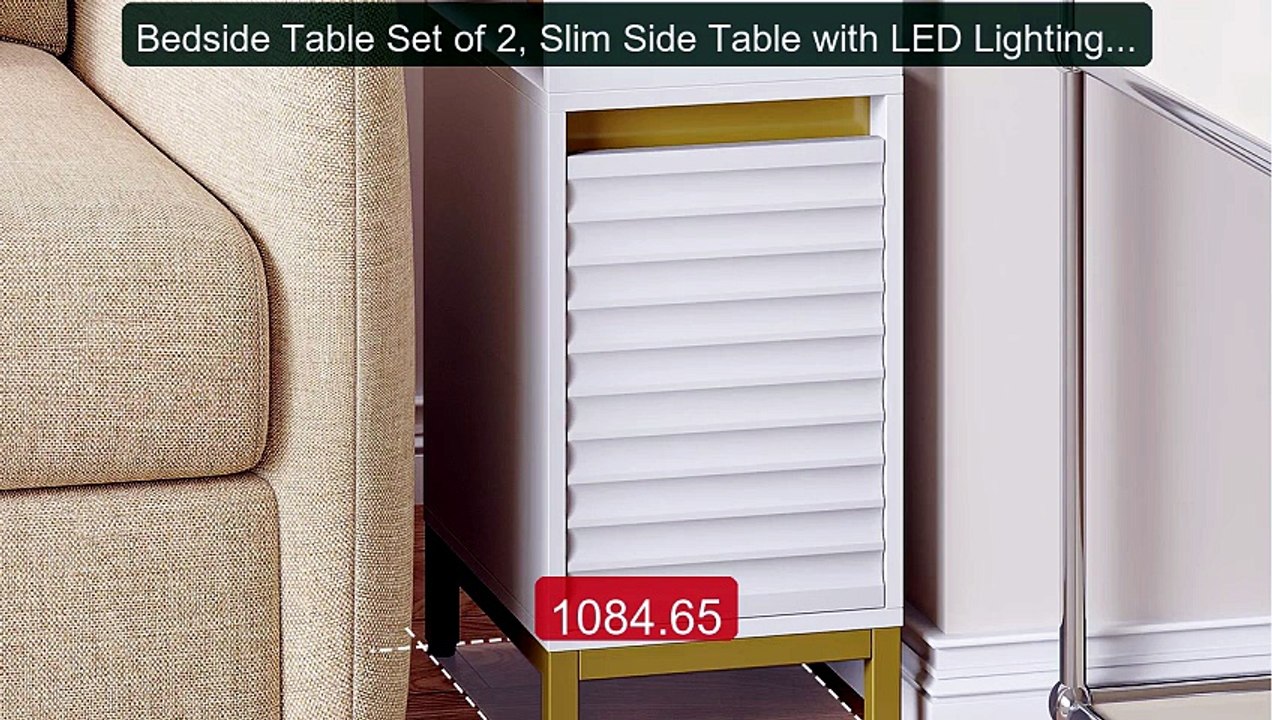 Bedside Table Set of 2, Slim Side Table with LED Lighting, 1 USB-A... -- Best Deal 2026 | Shop Now!