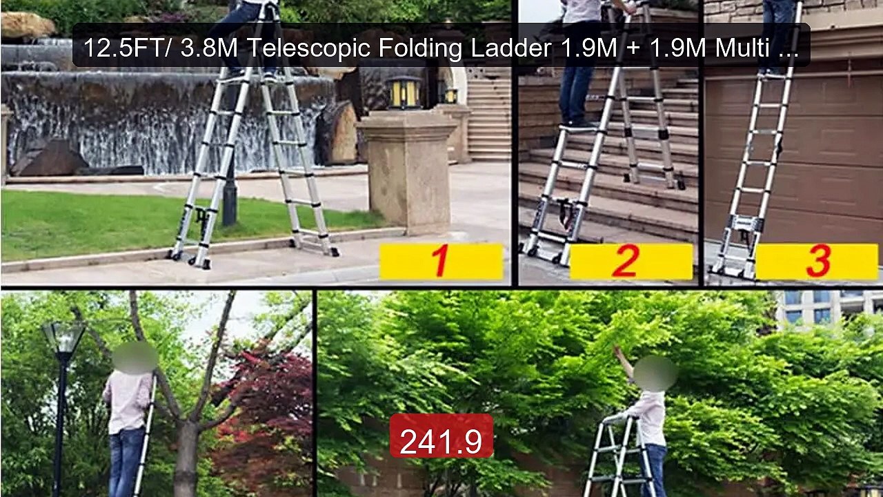 12.5FT/ 3.8M Telescopic Folding Ladder 1.9M + 1.9M Multi Pu... -- Top Pick 2026 | Unbeatable Price!