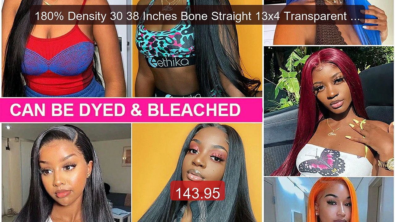 180% Density 30 38 Inches Bone Straight 13x4 Transparent Lace ...