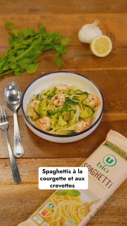 Spaghettis à la courgette et aux crevettes