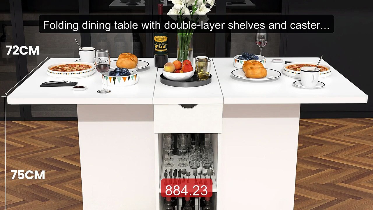Folding dining table with double-layer shelves and casters, suitab... -- Best Deal 2026 | Shop Now!