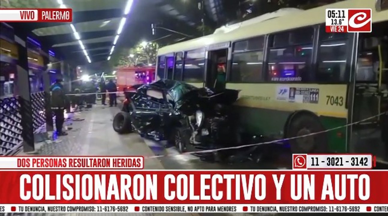 Impresionante choque entre auto y colectivo en Palerrmo