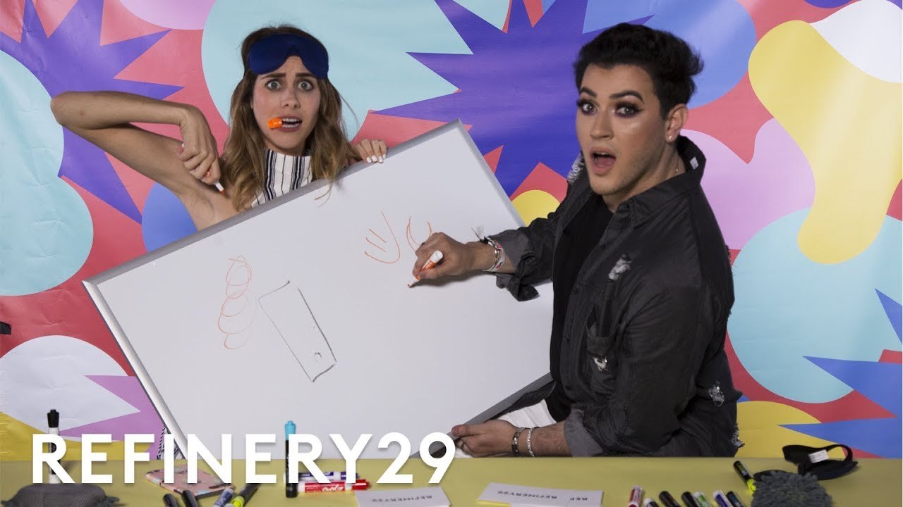 Manny Mua Blindfold Drawing Challenge With Lucie Fink | YouTube Challenges | Refinery29