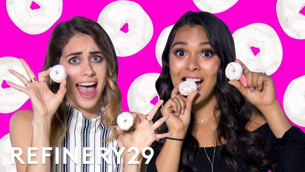 Powdered Donut Challenge With Natalies Outlet | YouTube Challenges | Refinery29
