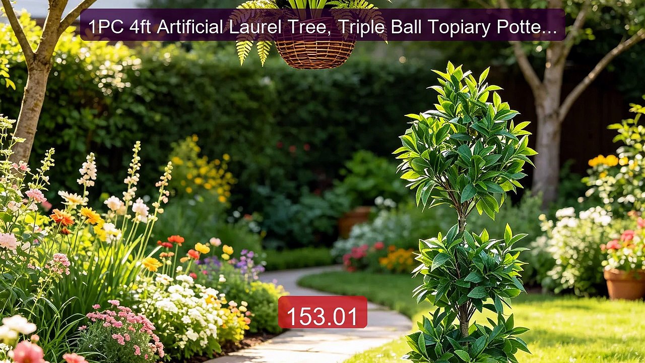 1PC 4ft Artificial Laurel Tree, Triple Ball Topiary Potted Pl... -- Amazing Value 2026 | Must Have!