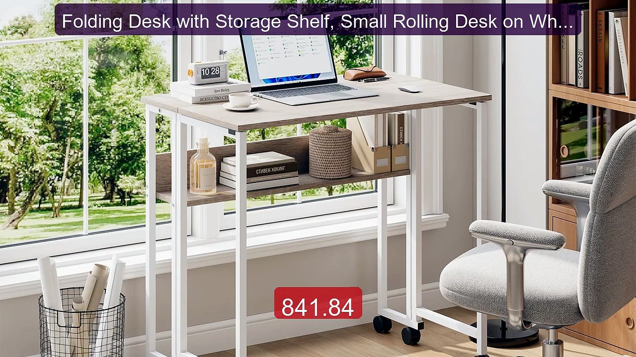 Folding Desk with Storage Shelf, Small Rolling Desk on Wheels... -- Amazing Value 2026 | Must Have!