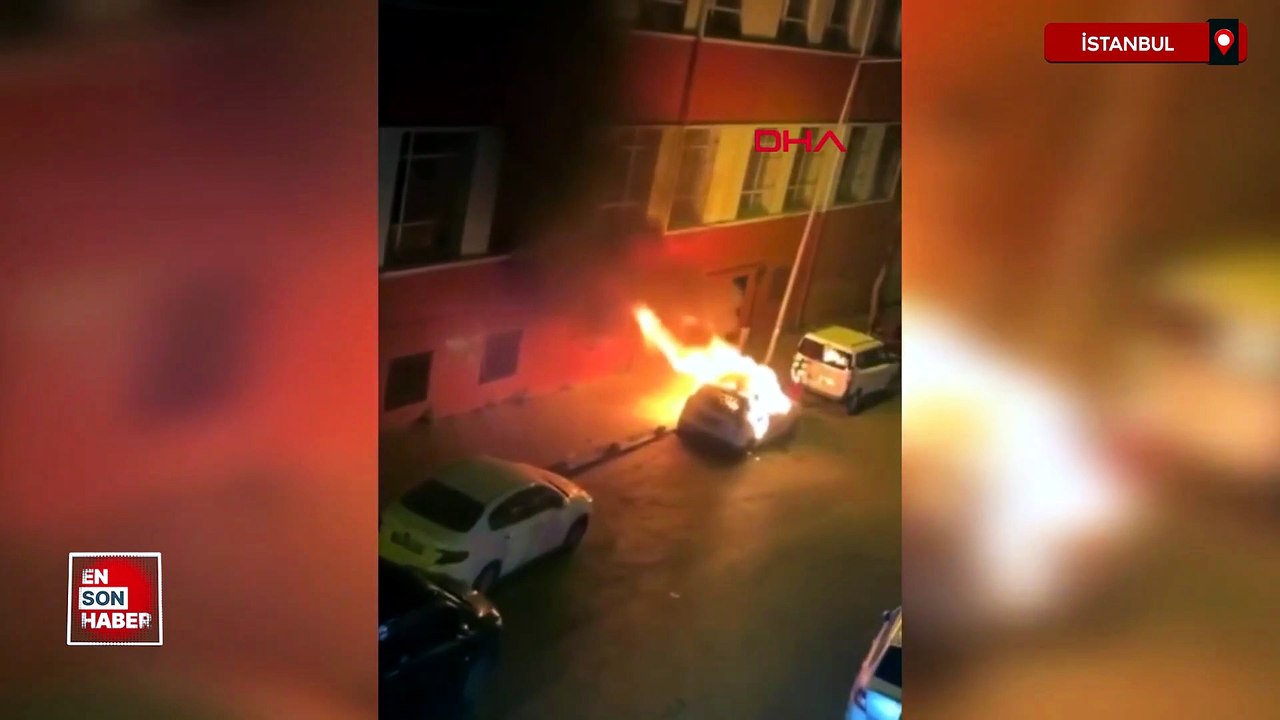 Fatih'te park halindeki otomobili tiner dökerek yaktı