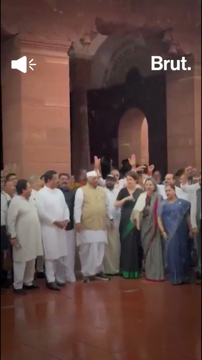 After Parliament adjourned, Opposition MPs protested outside against the Modi government