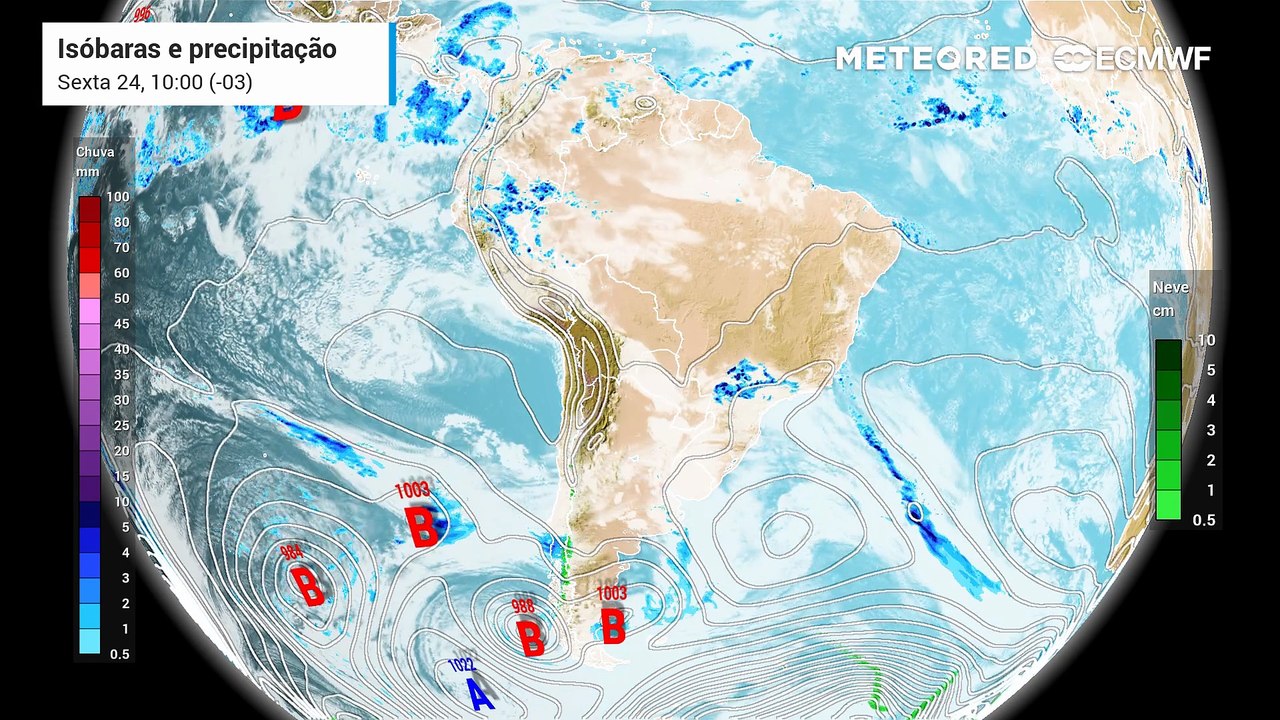 Sexta-feira, 24 de julho: Chuva, nebulosidade e pressão a nível médio do mar.
