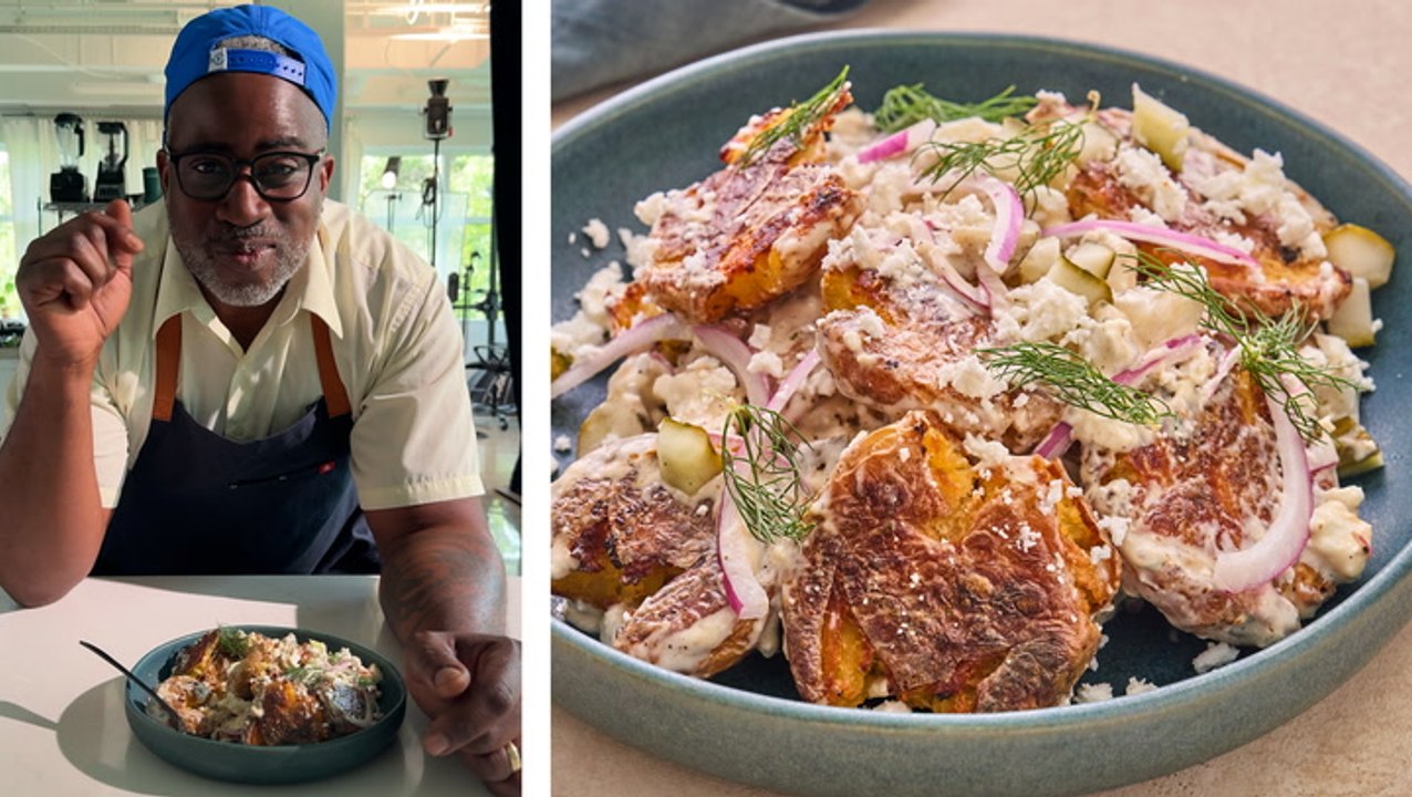 Dill Pickle Smashed Potato Salad Recipe