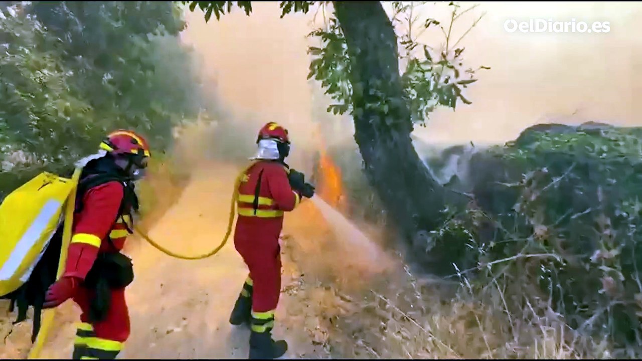 La UME centra sus esfuerzos en controlar el incendio de Burgohondo (Ávila)