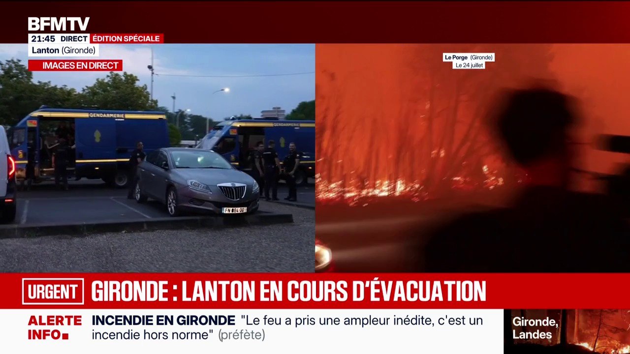 Incendie en Gironde: "Il n'y a plus personne dans la commune, c'est en cours" d'évacuation, explique Loïc Ballongue, maire de Lanton