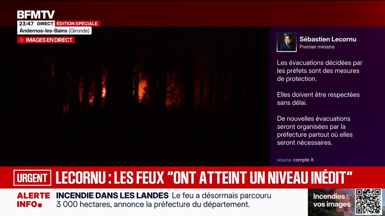 "Les incendies qui frappent notre pays ont atteint un niveau inédit", déclare le Premier ministre Sébastien Lecornu