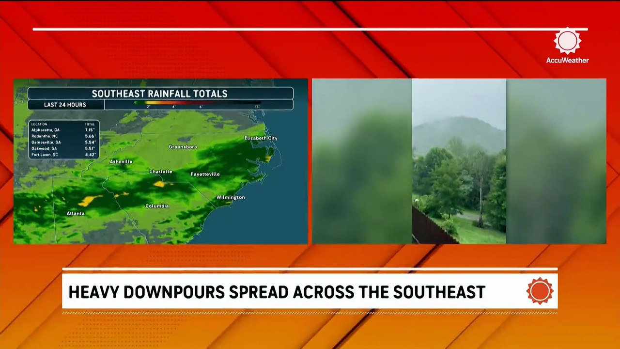 Downpours spread across the Southeast