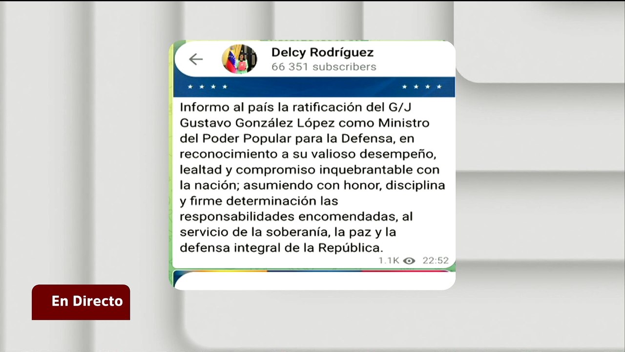 Presidenta Delcy Rodríguez ratifica al G/J Gustavo González López como ministro para la Defensa