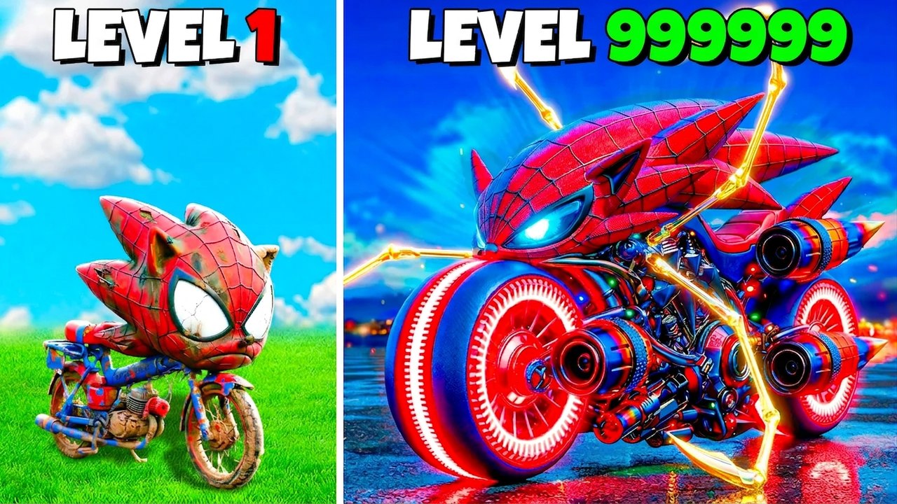 Upgrading Spider-Man Sonic’s Bike from Level 1 to 1,000,000 in GTA 5! (Sonic Movie Mod)