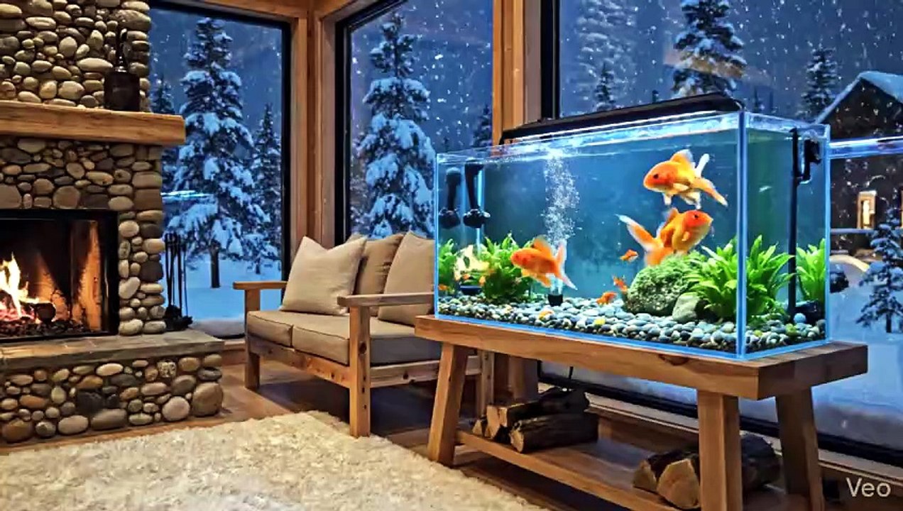 Aesthetic Cabin Cozy fireplace 2026 & Most Beautiful Gold Fish Tank &